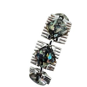 Vintage Faux Opal Bracelet Silver Classic Black Acrylic Opals  A0223